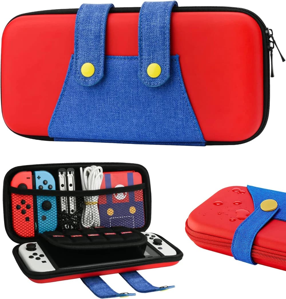 Custodia per interruttori di archiviazione EVA compatibile con Nintendo Switch/OLED Custodia per interruttori portatile carina con 10 supporti da gioco per Mario