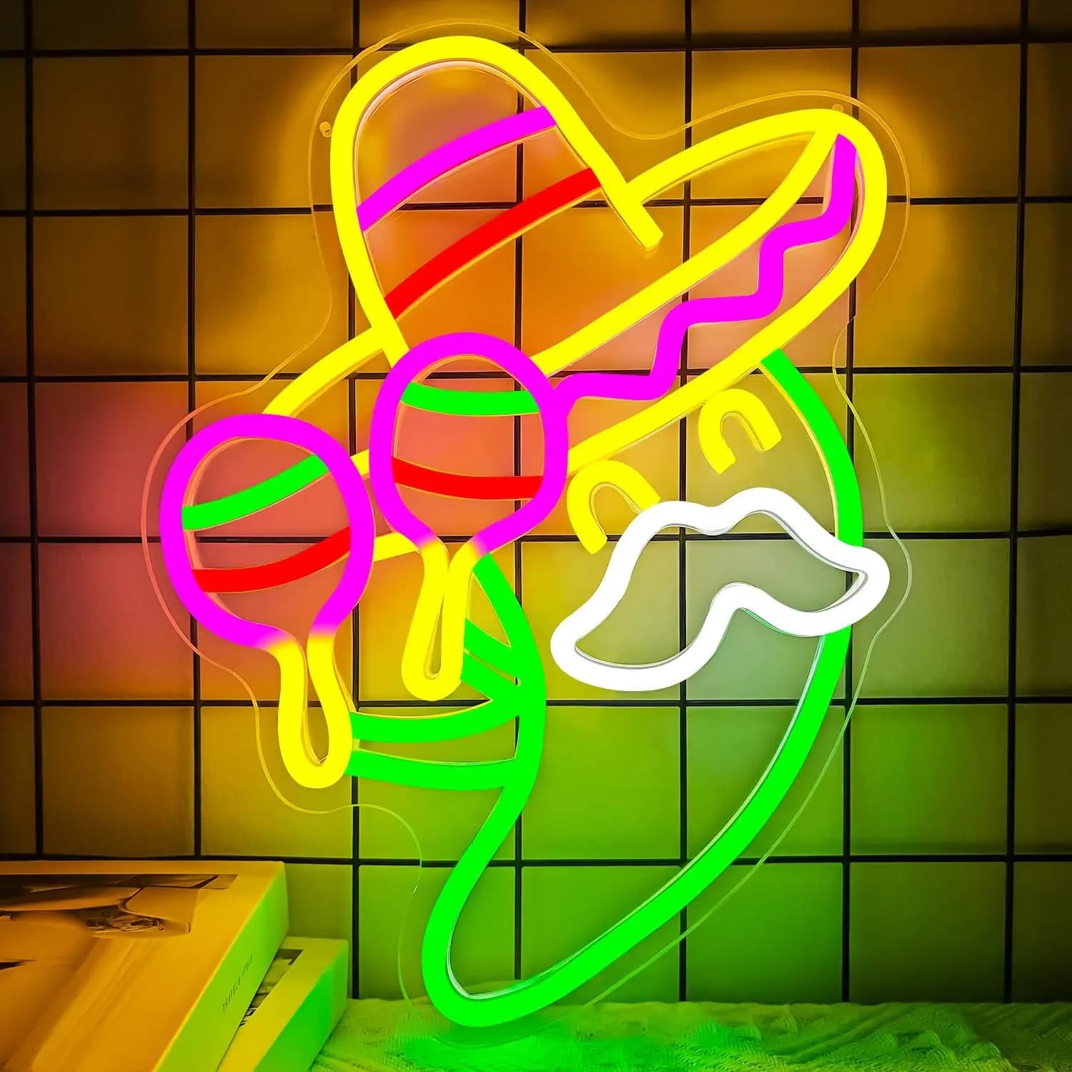 Simpatico insegna da parete al neon dimmerabile luci al neon messicane per Taco Shop Cucina Ristorante Fiesta Decorazioni per feste Estetica Disegna regali