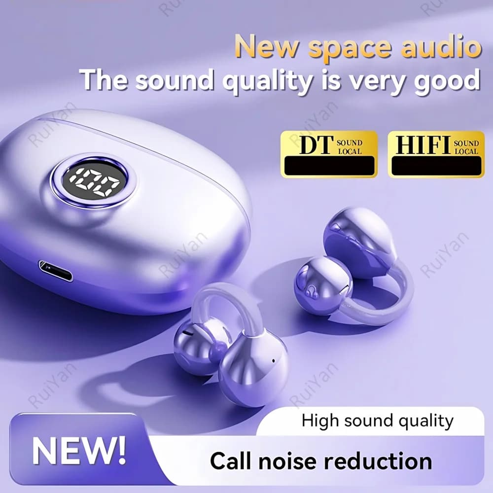 Auricolare con clip per l'orecchio Auricolare wireless Nuovo orecchio aperto Sport Cuffie Bluetooth Display a LED Cuffie con cancellazione del rumore con microfono