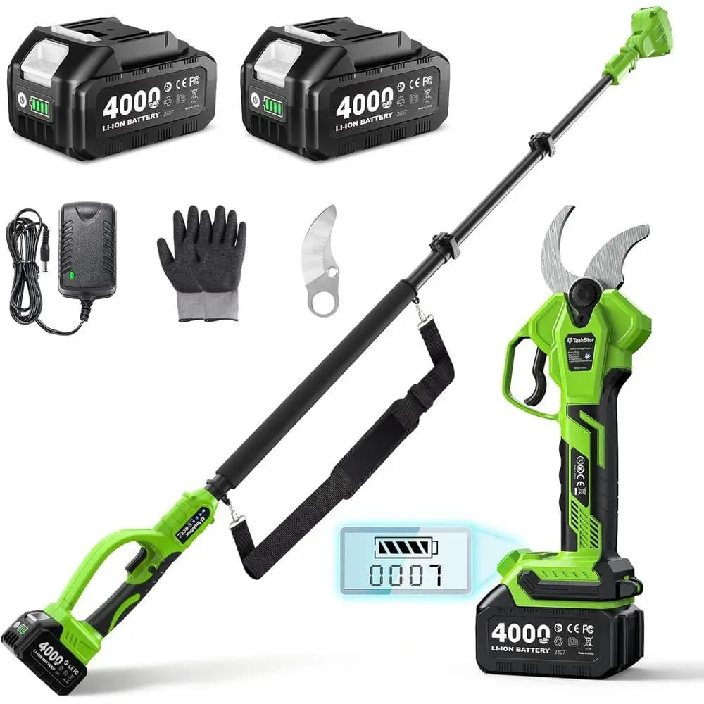 Electric shears 2 in 1 battery: pole-pure without brushes with cutting diameter 1,6" - 2 batteries 4,0 Ah, extra SK5 blade, 4 C