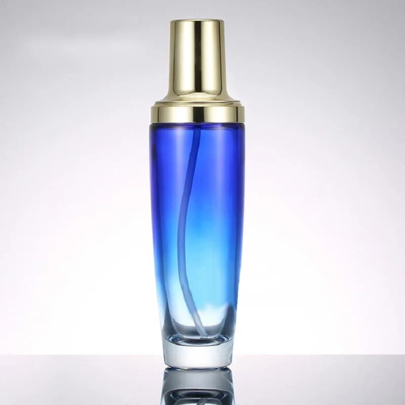 Flacone in vetro viola/verde/blu/rosa da 120 ml con pompa dorata per lozione/emulsione/siero/fondotinta/tonico/spray, confezione cosmetica
