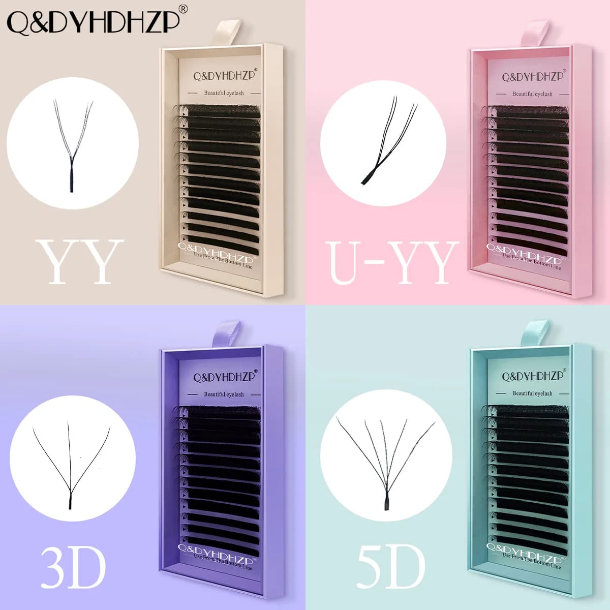 Q&DYHDHZP False Eyelash Extensions, U-YY Style W-Shaped Blooming 3D/5D Eyelid Lashes, Natural Soft Pre-Made Fan False Lashes