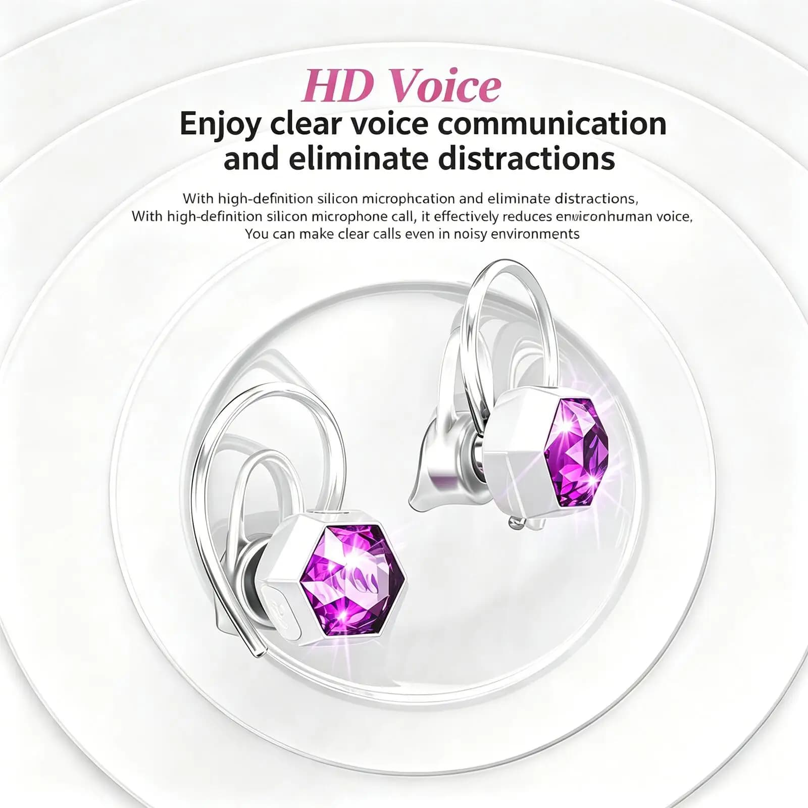 Auricolari Bluetooth con Diamanti alla Moda, Auricolari Wireless con Gancio per Orecchio, Audio HiFi, Lunga Durata della Batteria, Cancellazione del Rumore, Regalo Ideale per Ragazze