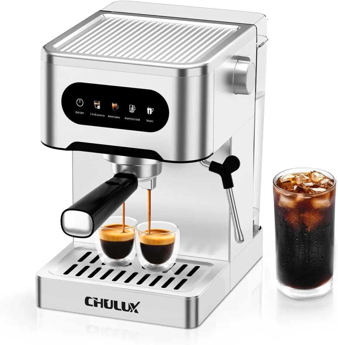 Macchina per Espresso in Acciaio Inox con Touchscreen, 20 Bar, Funzione Cold Brew e Vaporizzatore