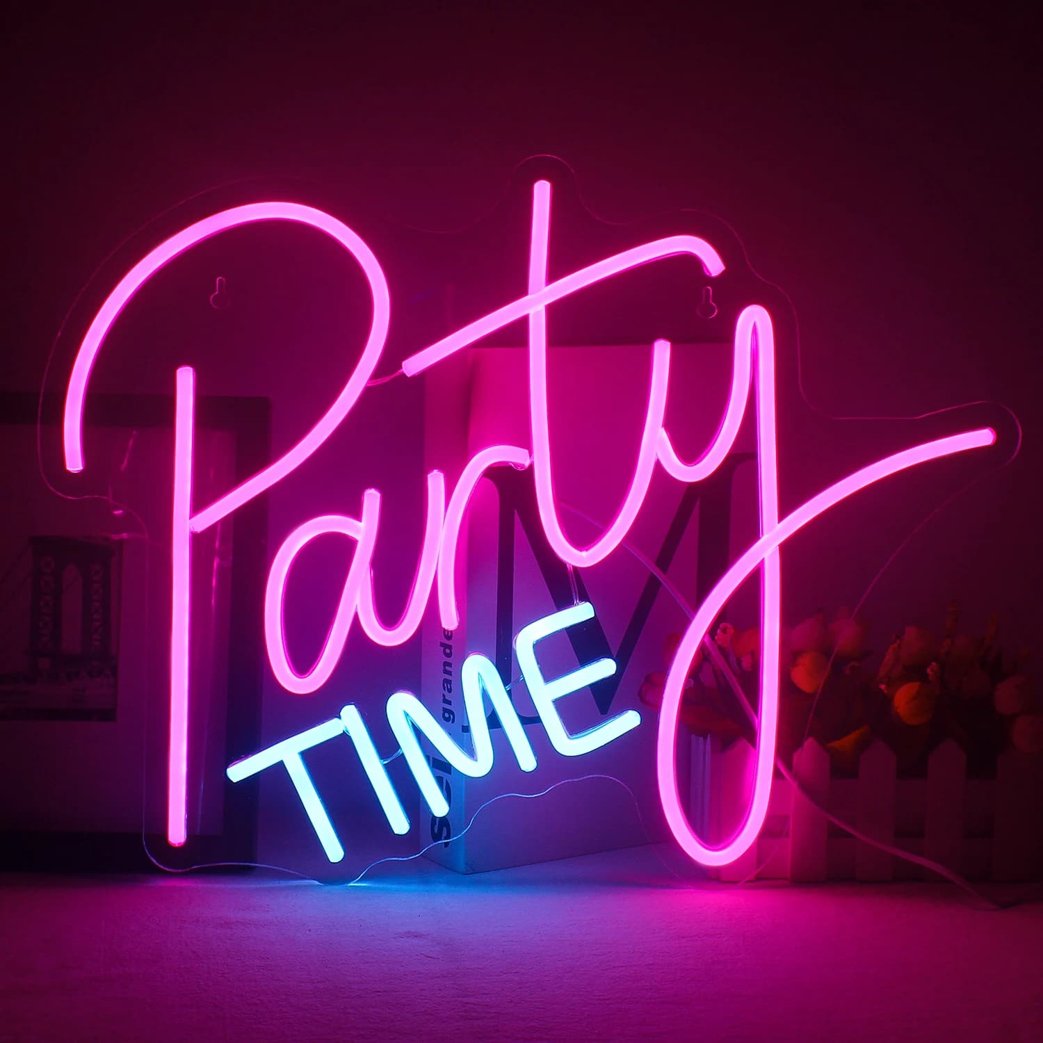 Party Time Insegna al neon Alimentata tramite USB Insegna luminosa a LED Decorazioni per la casa per la festa Bar Compleanno Festival Decorazione da parete artistica rosa
