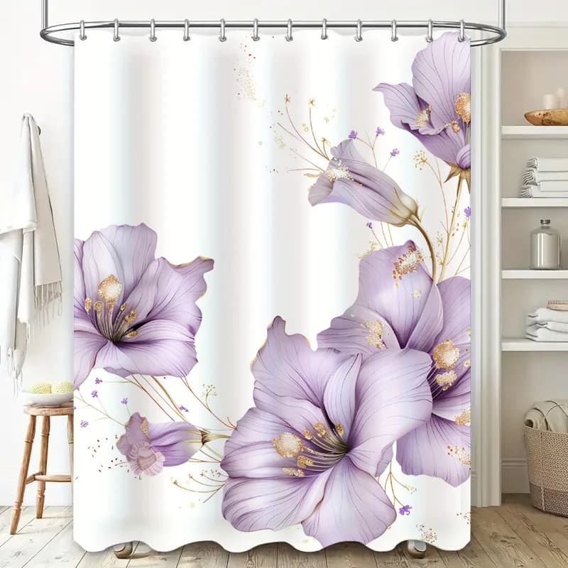 Tenda da doccia floreale Decorazioni per il bagno Stampa bianca impermeabile Tappetino da bagno con fiori Fodera per doccia Decorazione per il bagno Dimensioni personalizzate Avai