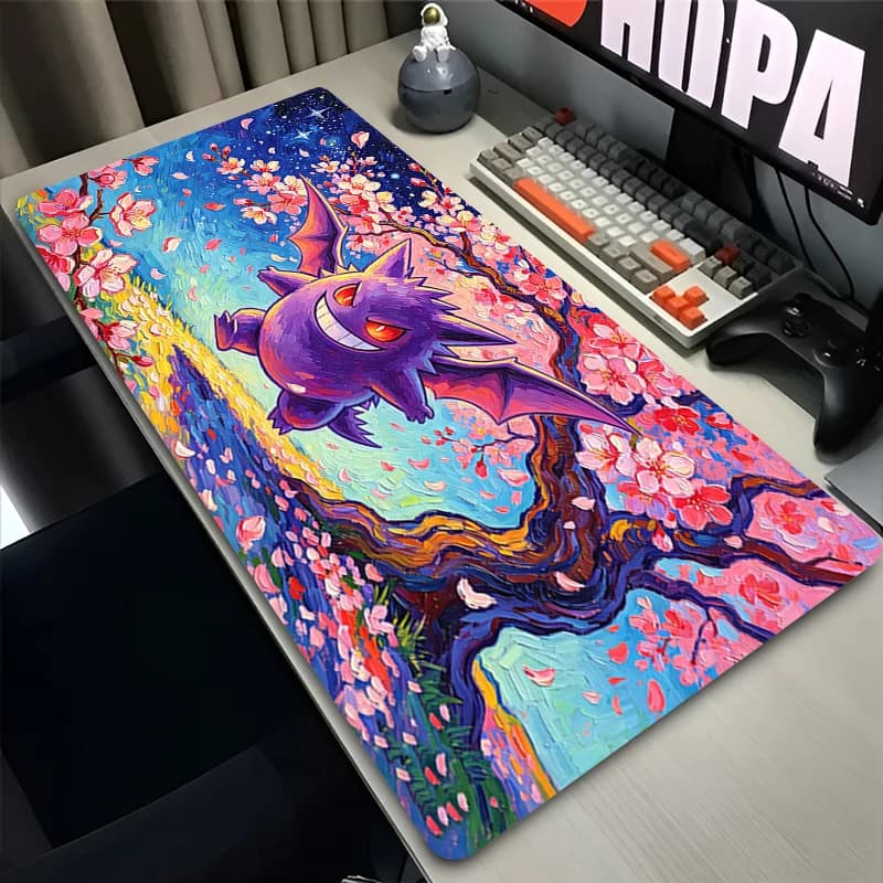 Tappetino per Mouse Antiscivolo per eSports, Tappetino da Gioco in Gomma per Giocatori, Tappetino da Scrivania Esteso, Anime Pokemon Sakura Gengar HD, Tappetino per Tastiera