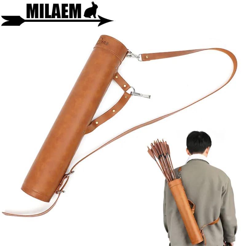 1 pz. Porta Frecce da Tiro con l'Arco in Similpelle Marrone, Borsa a Tracolla Inclinata, Porta Frecce con Cinghia Regolabile per Tiro al Bersaglio, Pratica di Tiro e Caccia