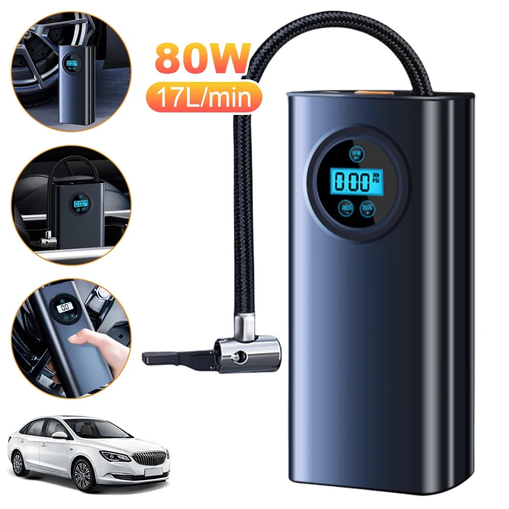 Mini gonfiatore per pneumatici per auto pompa d'aria elettrica wireless per auto moto bici gonfiatore per pneumatici compressore d'aria con manometro digitale