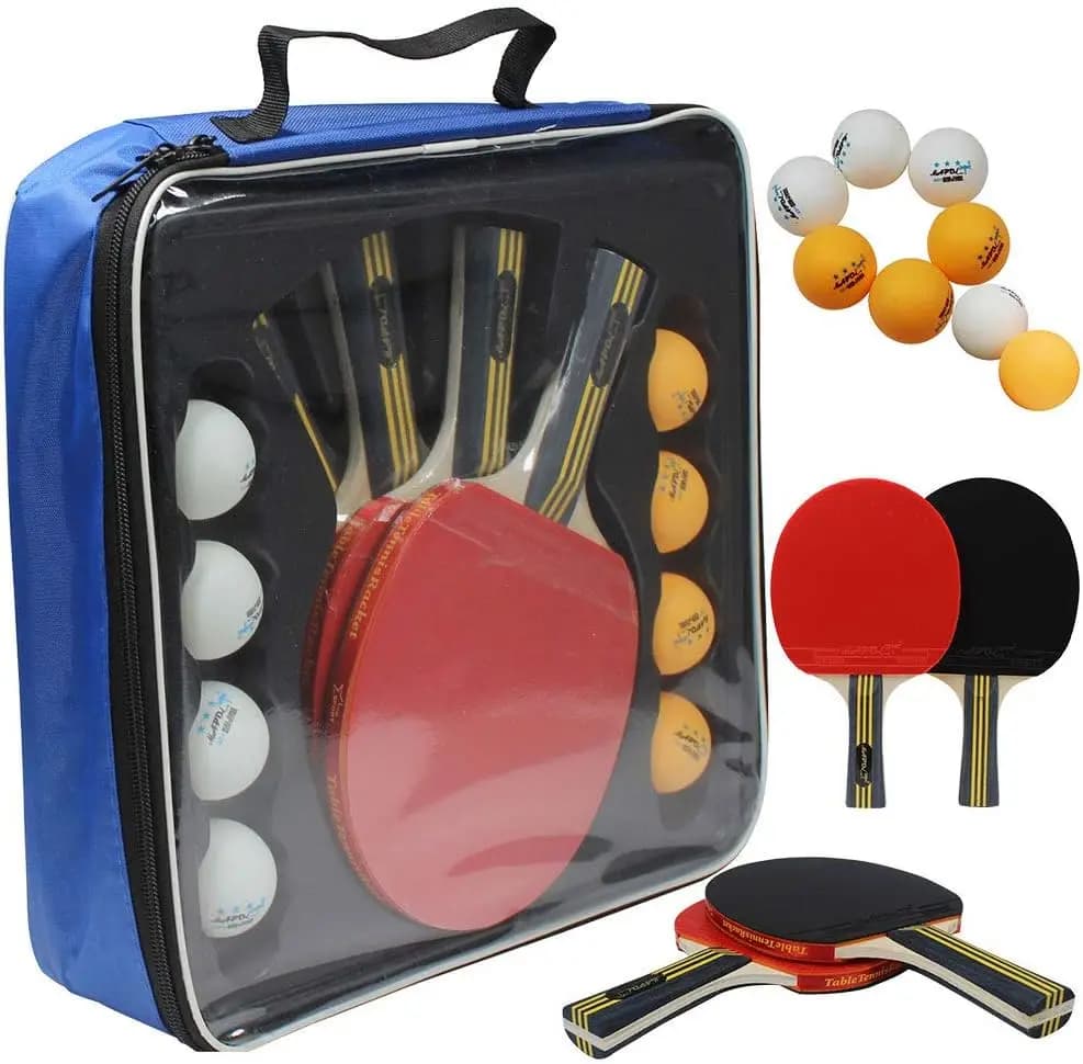 Set Professionale di Racchette da Ping Pong - 4 Racchette da Tennis da Tavolo con 8 Palline Premium a 3 Stelle, Custodia da Viaggio Portatile per Uso Interno ed Esterno