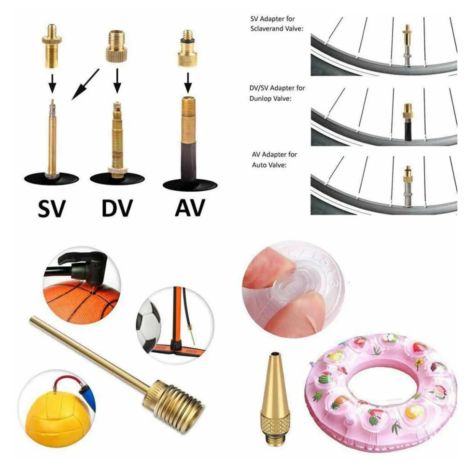 Copper Bike Pump Adapter, Schrader Presta Valve, /Woods Tyre Valve