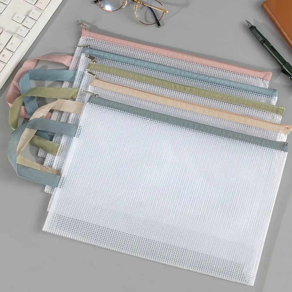 File Pocket Double-layer Mesh Zipper Storage Bag Transparent Waterproof A4 File Folder Bag Portable PVC Document Bag Stationery