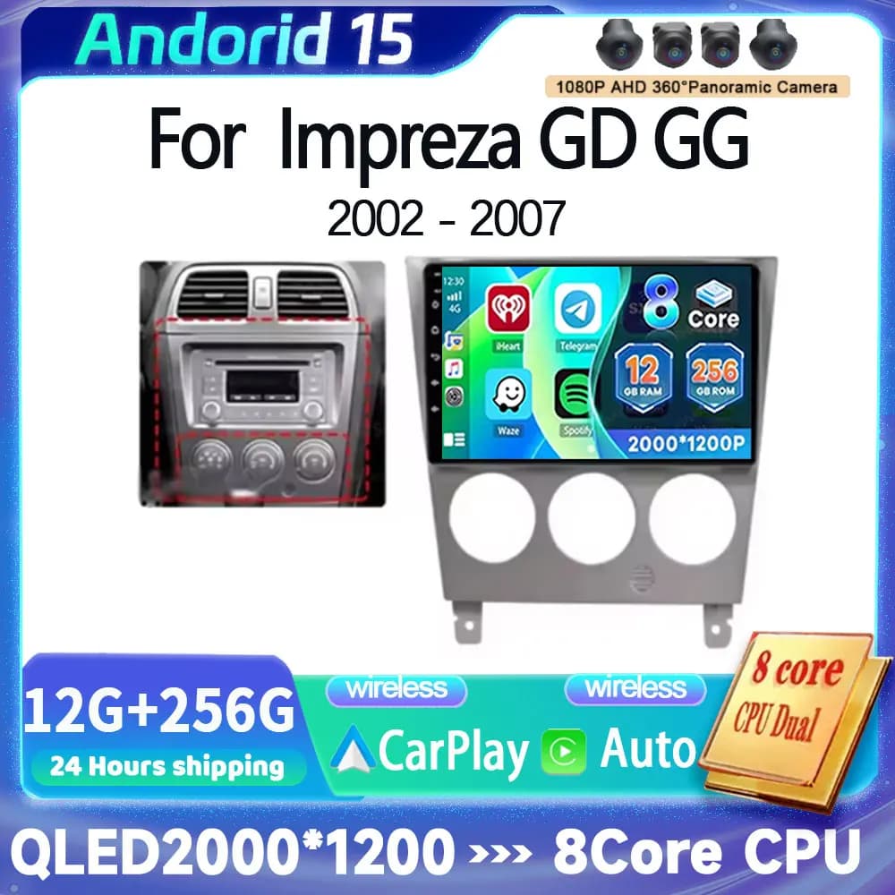 Autoradio Android 15 per Subaru Impreza GD GG 2002-2007, Lettore Multimediale Wireless Carplay Auto, Stereo Navigatore GPS WIFI