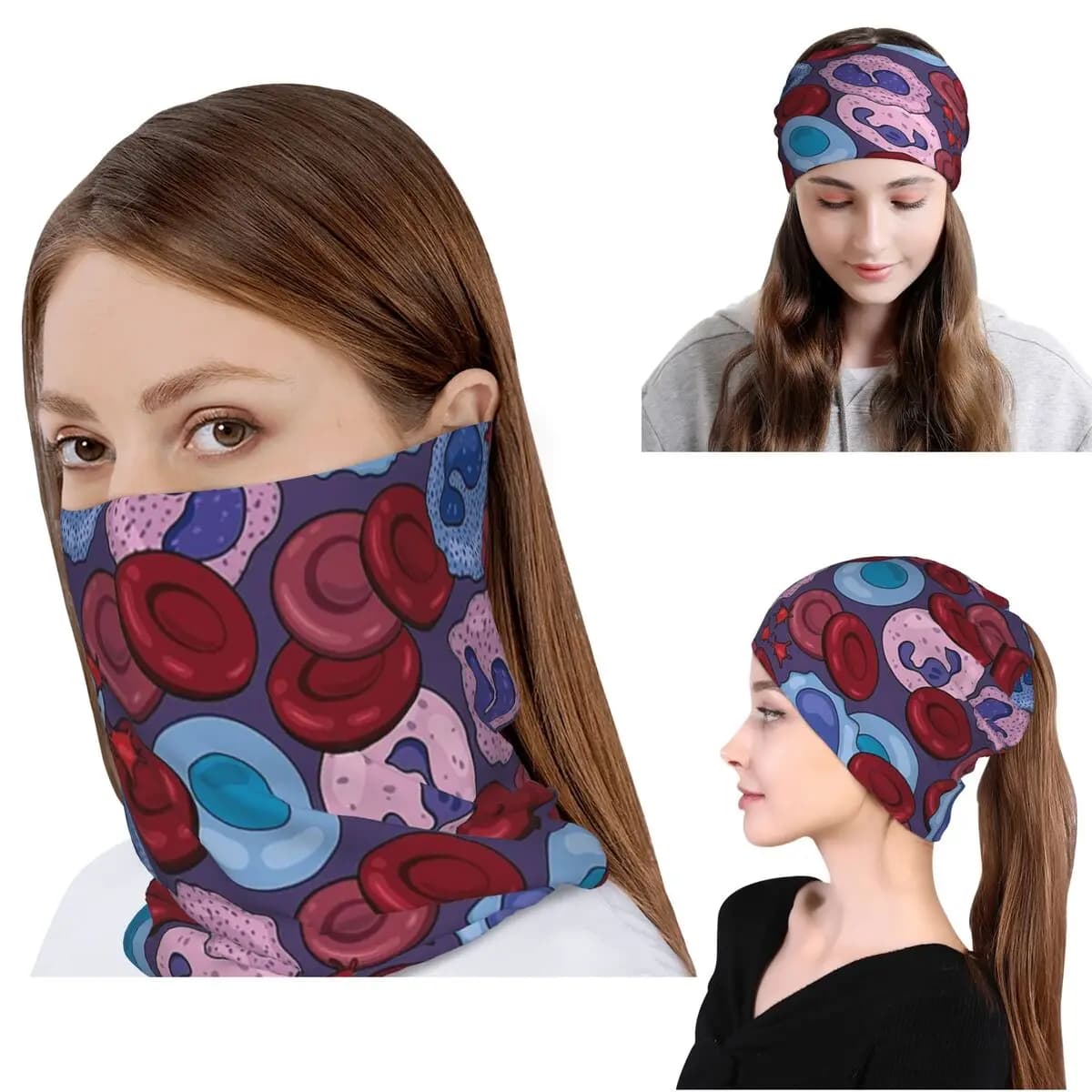 Bandana, Sciarpa Avvolgente per il Collo, Sciarpa da Ciclismo, Berretto, Cappello Unisex per Adulti con Stampa a Tema Ematologia, Cellule Ematiche, Laboratorio Medico, Scienziato