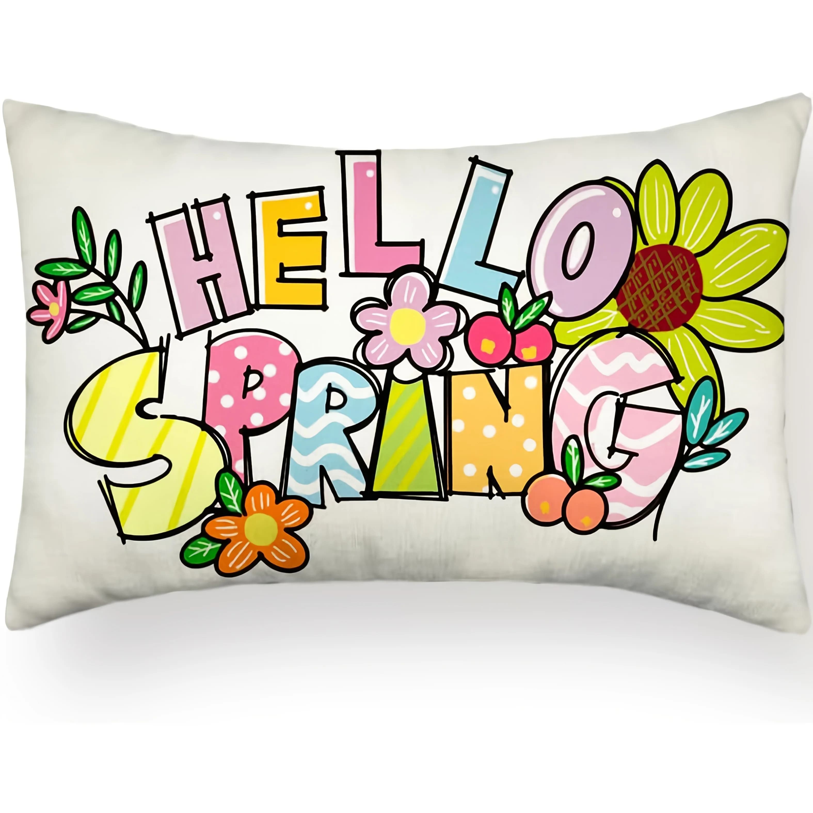1 fodera per cuscino lombare con motivo floreale "Hello Spring", adatta per divano, camera da letto, soggiorno, decorazioni primaverili, regalo dolce per gli amanti dei fiori