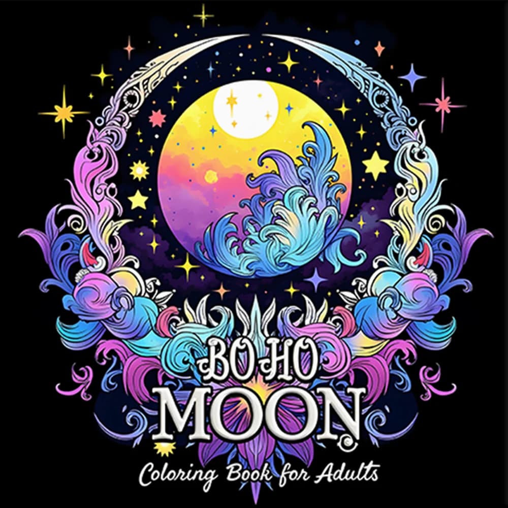 BOHO MOON Bold-easy Patterns Coloring Book for Adults Cute Drawing Book Perfect Painting Gift for Party and Birthday