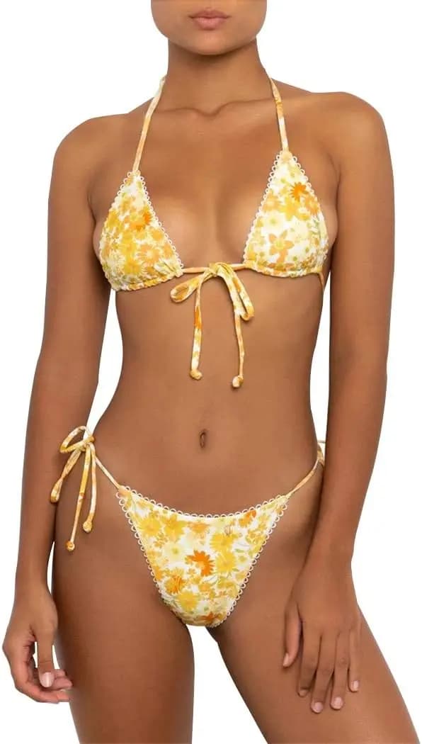 Set Bikini da Donna, Costume da Bagno Triangolare con Laccetti e Perizoma