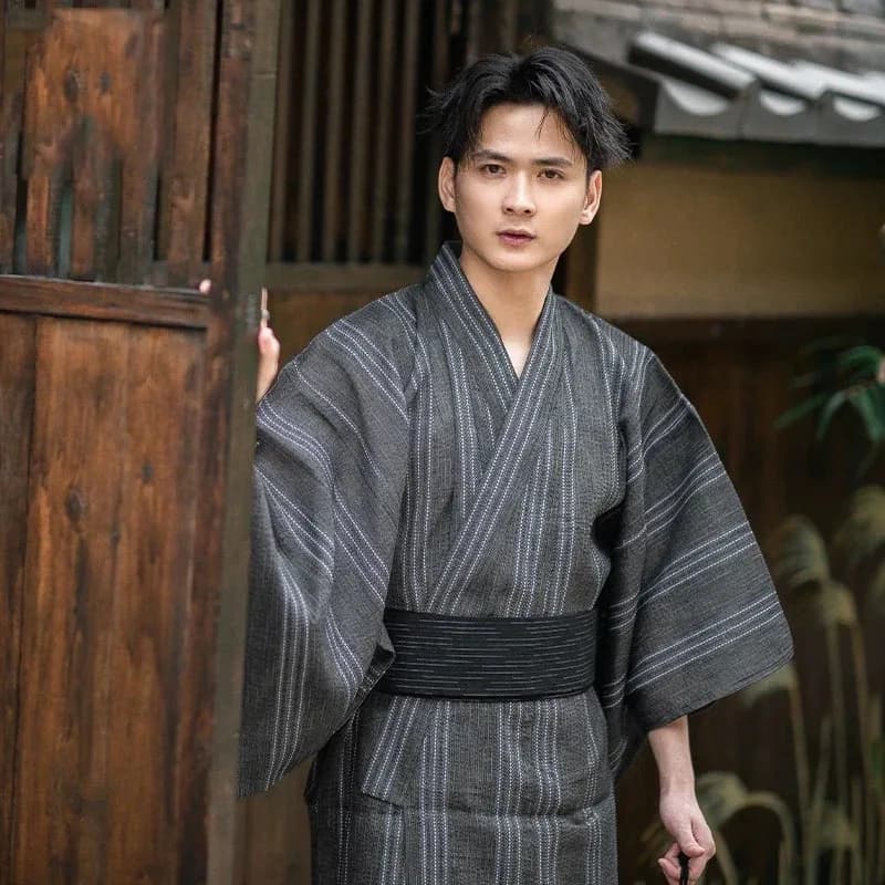 CyJapanese Tradizionale Samurai Kimono Per Gli Uomini Yukata Accappatoio Hekoobi Stile Allentato Sauna Indossare Homewear Cintura Abito Lungo di Cotone