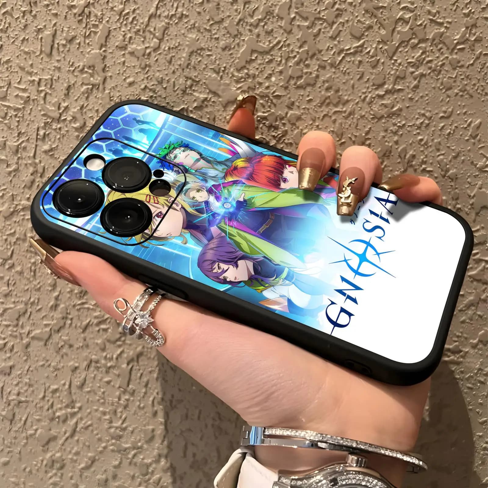 Cover per telefono anime GNOSIA per iPhone 17 16 16e 15 14 13 12 Plus Mini Pro Max, morbida, nera, antiurto