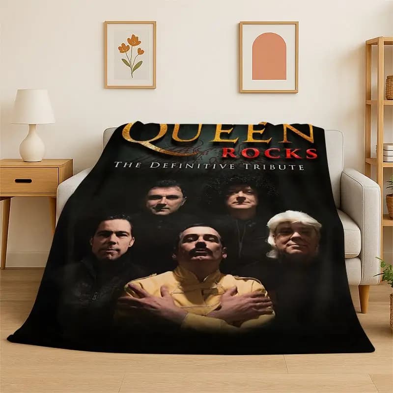 Retro Q-Queen Band Soft Flannel Throw Blanket,Warm Cozy Blanket for Bed,Couch,Sofa,Bedroom,Living Room,Travel,Picnic Camping
