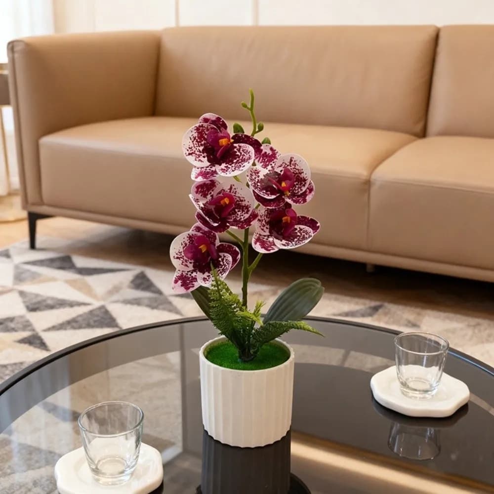 Orchidea a Farfalla Simulata Multi-Fiore in Vaso Bianco, Piante Artificiali Fai-da-te, Fiori Finti, Bonsai di Orchidea Artificiale