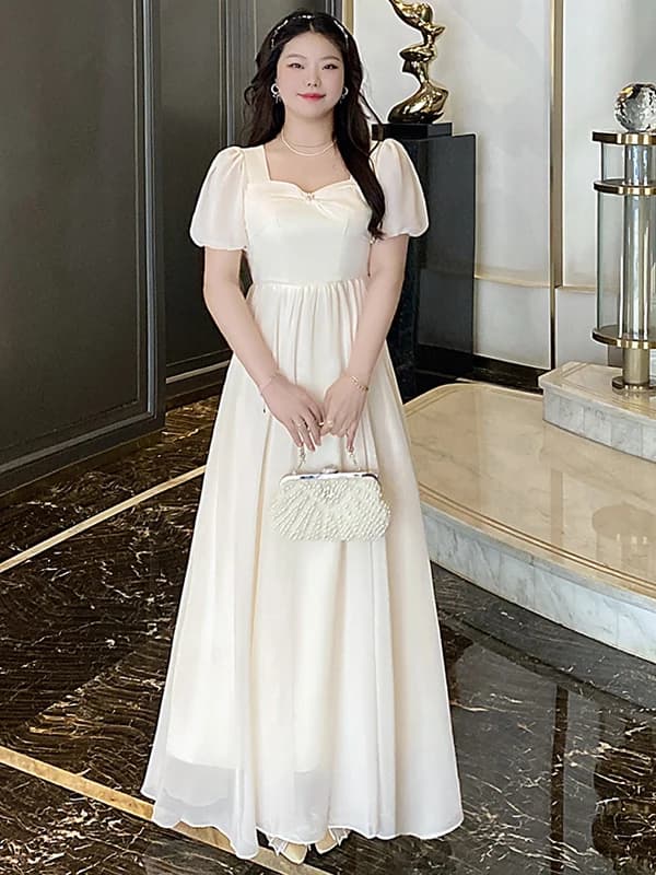 plus Size Wedding Dress Champagne Color Summer Simple Design for Plump Women 200 Pounds Slimming Hostess Evening Gown Dress