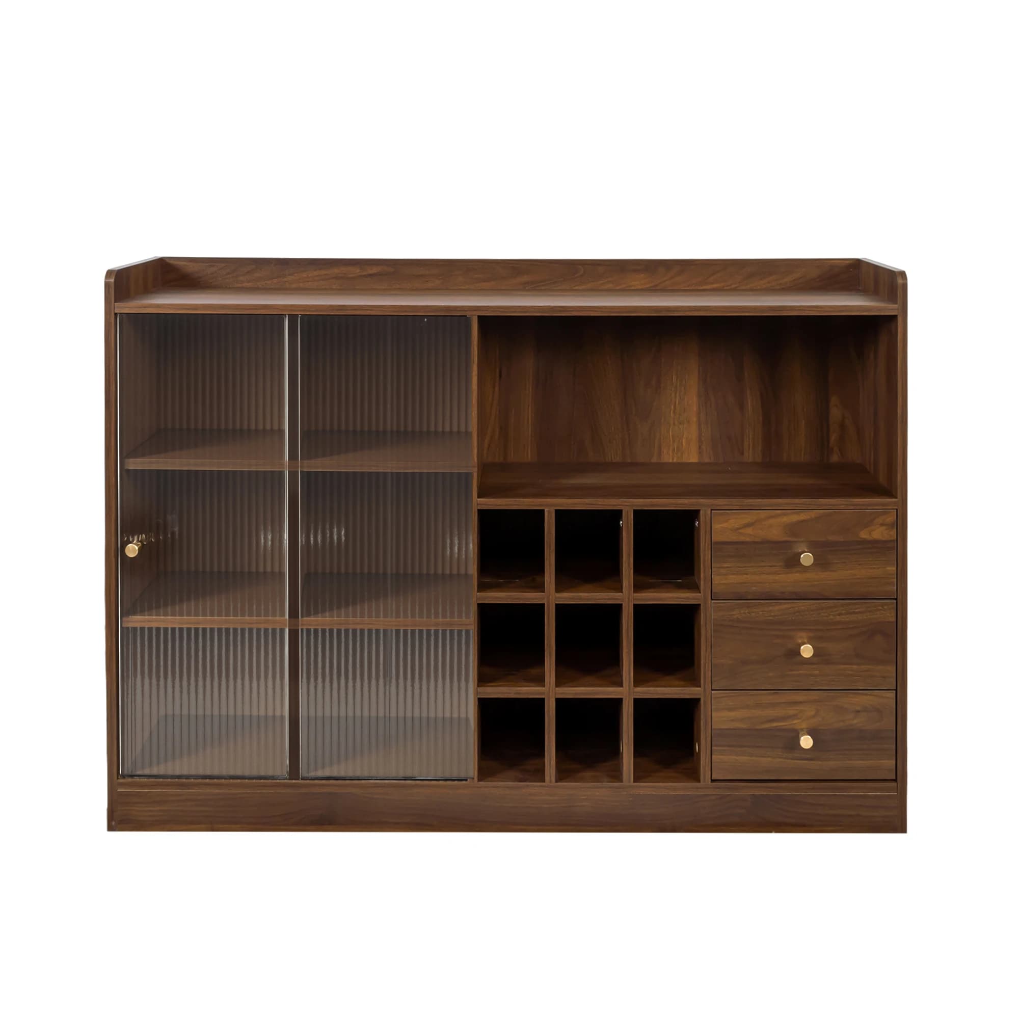 Sideboard with 2 Sliding Striped Glass Doors, Freestanding Countertop Storage Cabinet for Bottles, Wine and so on