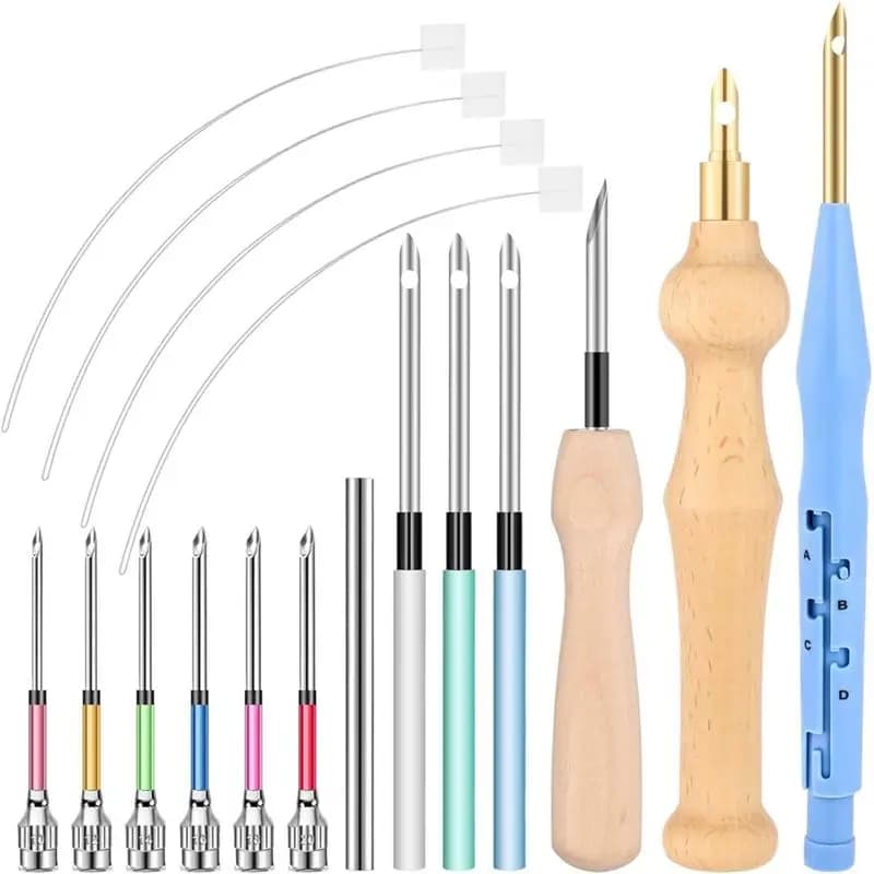 【Big Deal】18 Pieces Punch Needle Set Adjustable Punch Needle Tool Punch Needle Set Adult Beginner Sewing Applique Decoration