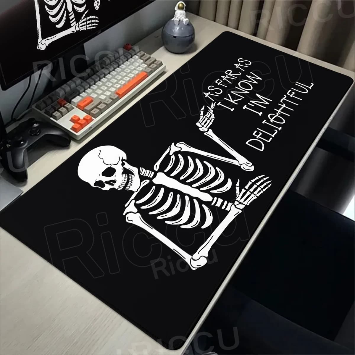 Tappetino per mouse dal design divertente a forma di teschio, tappetino per mouse nero con scheletro, tappetino da scrivania grande in gomma minimalista per ufficio, accessori da scrivania, tappetino per tastiera da gioco