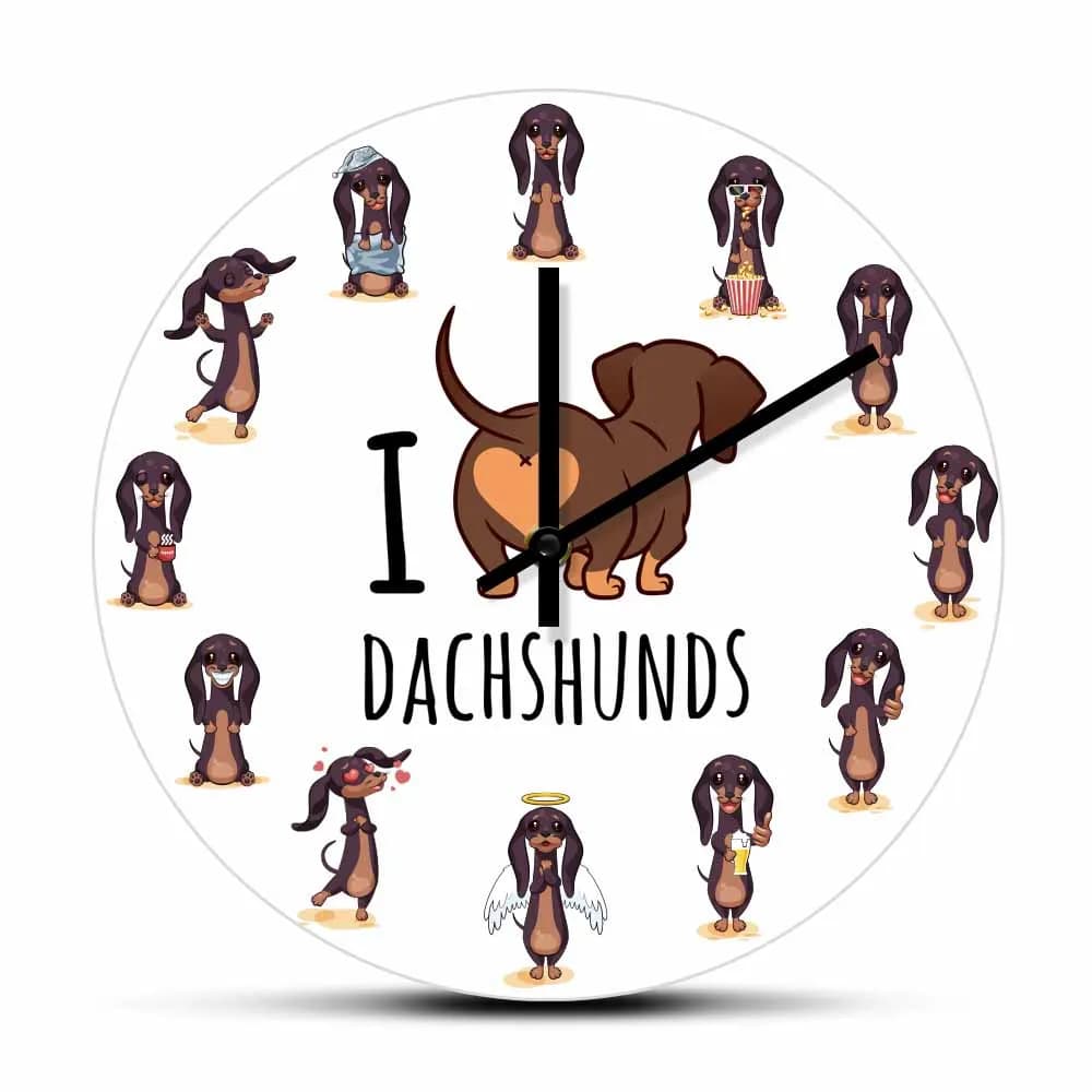 Orologio da Parete con Design Cartoon 'I Love Dachshunds' per Cameretta Bambini, Decorazione Murale con Cane Salame, Silenzioso