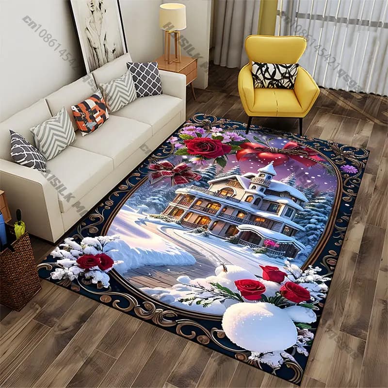 Winter elegance, cozy and festive environment, yoga carpet, decoration for living room, baby mat, tirbino, carpet for games.