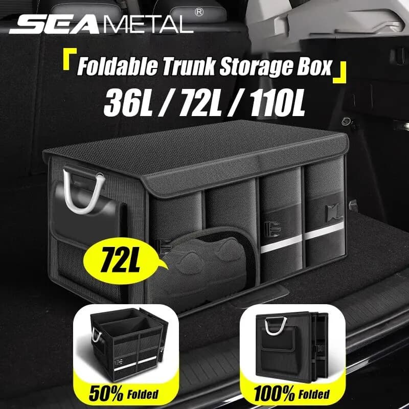 SEAMETAL Foldable Luggage Storage Box Oxford Fabric Waterproof 110L Large Capacity Car Organizer for Camping/Beach Easy to carry