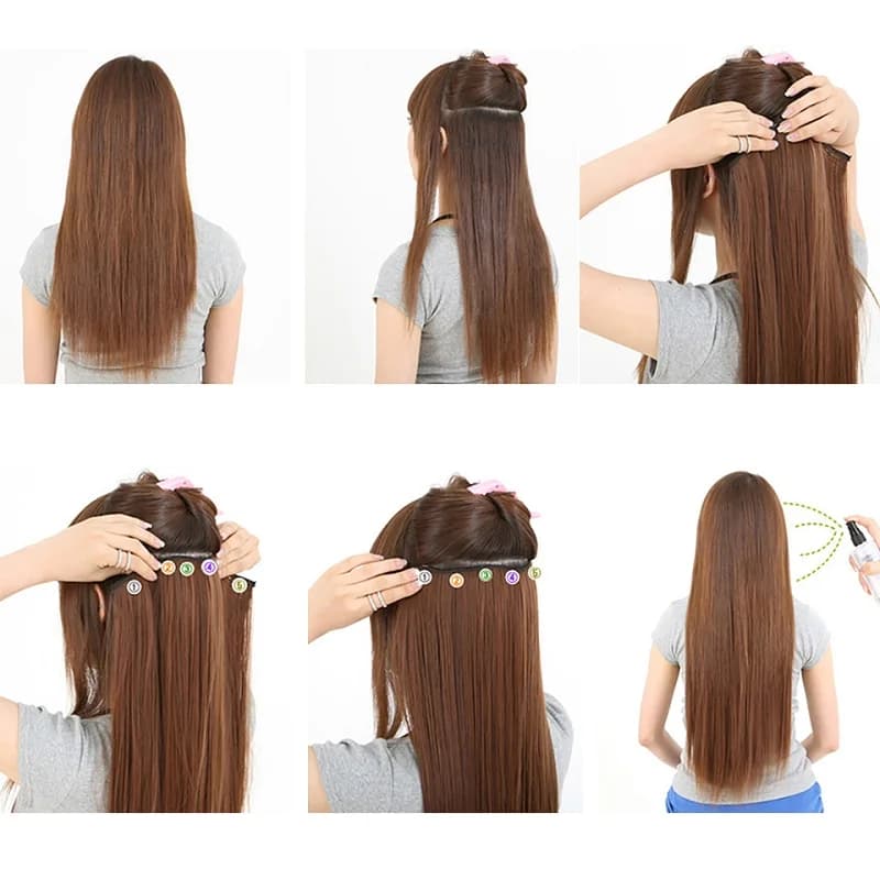 WIGSIN 32Inch/40Inch Synthetic Long Straight Invisible Clip in One Piece Hair Extension Black Brown Hairpiece for Women