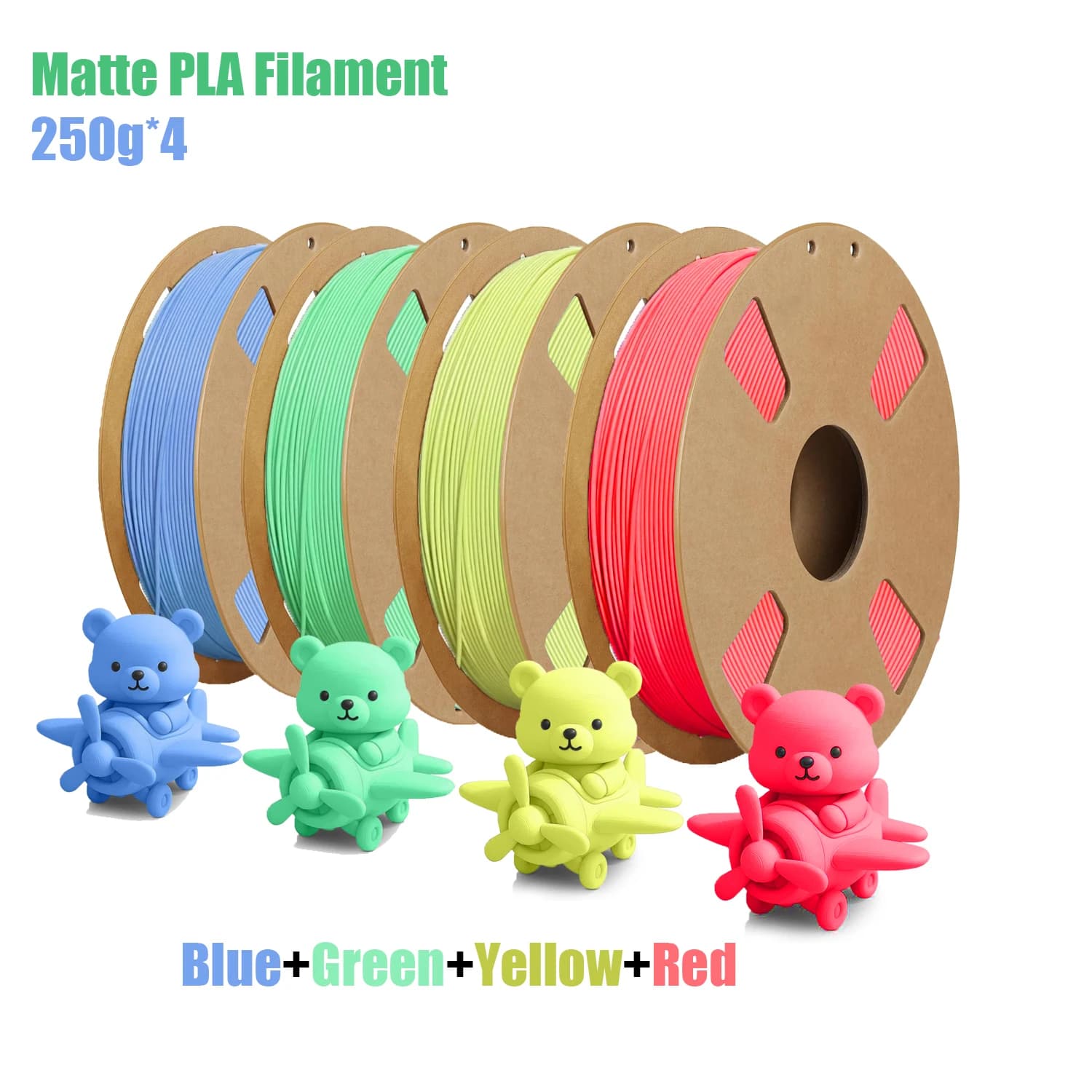 Filamento PLA opaco da 1,75 mm, bobine da 200g/250g/500g/1000g, compatibile con la maggior parte delle stampanti 3D, Rosso/Blu/Verde/Giallo