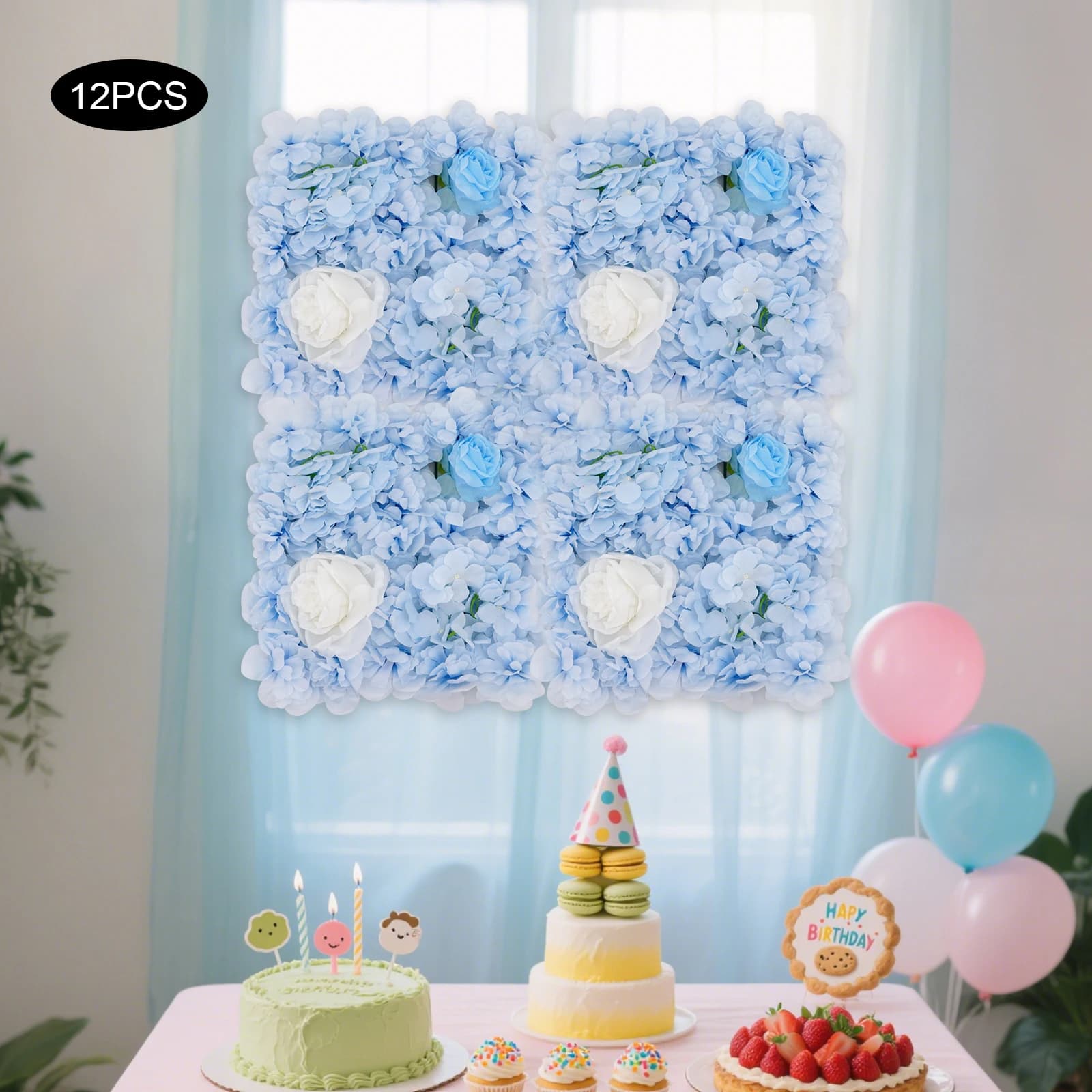 Confezione da 12 pannelli murali con fiori artificiali con 100 fascette per cavi, decorazioni realistiche, 12 pannelli per piante finte resistenti ai raggi UV per la festa di nozze