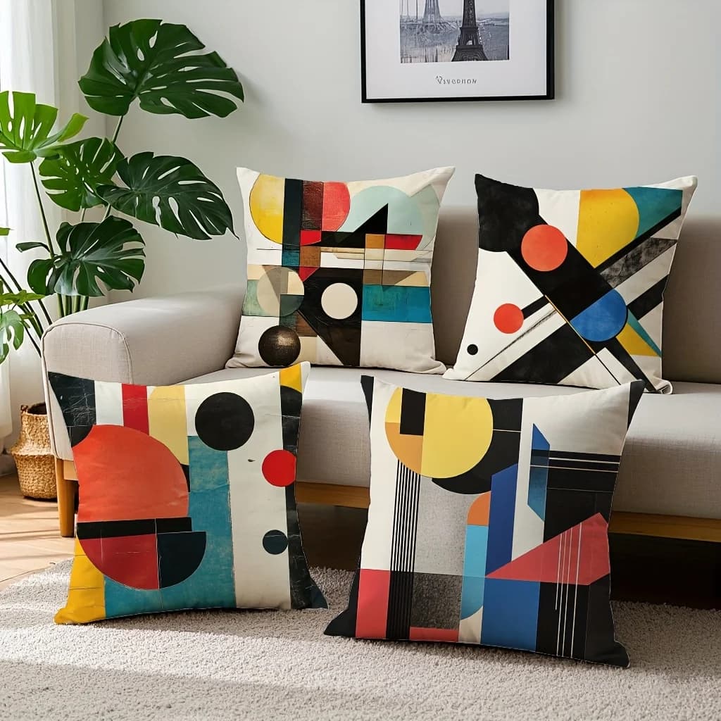 Abstract Geometric Print Pillow Covers Set of 4 Modern Throw Cushions Polyester Fabric Home Decor Living Room Sofa Accent