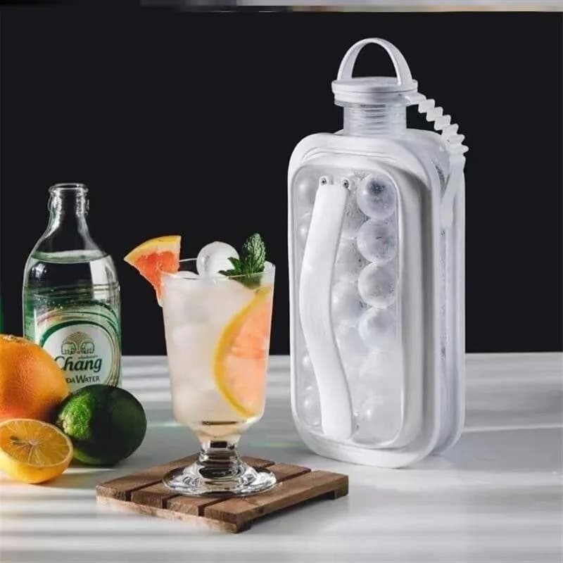 Bottiglia Portatile Pieghevole per Ghiaccio, Contenitore in Silicone 2-in-1 con Stampo Riutilizzabile per Cubetti di Ghiaccio a Forma di Hockey per Cocktail e Bevande Fredde