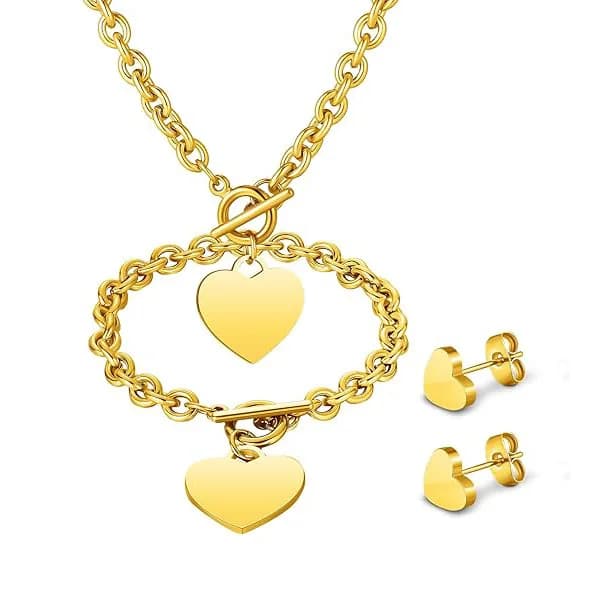 Right Road Nuovo set di gioielli per orecchini, bracciale, collana con ciondolo a forma di cuore, semplice e versatile, con fibbia OT, in lega liscia