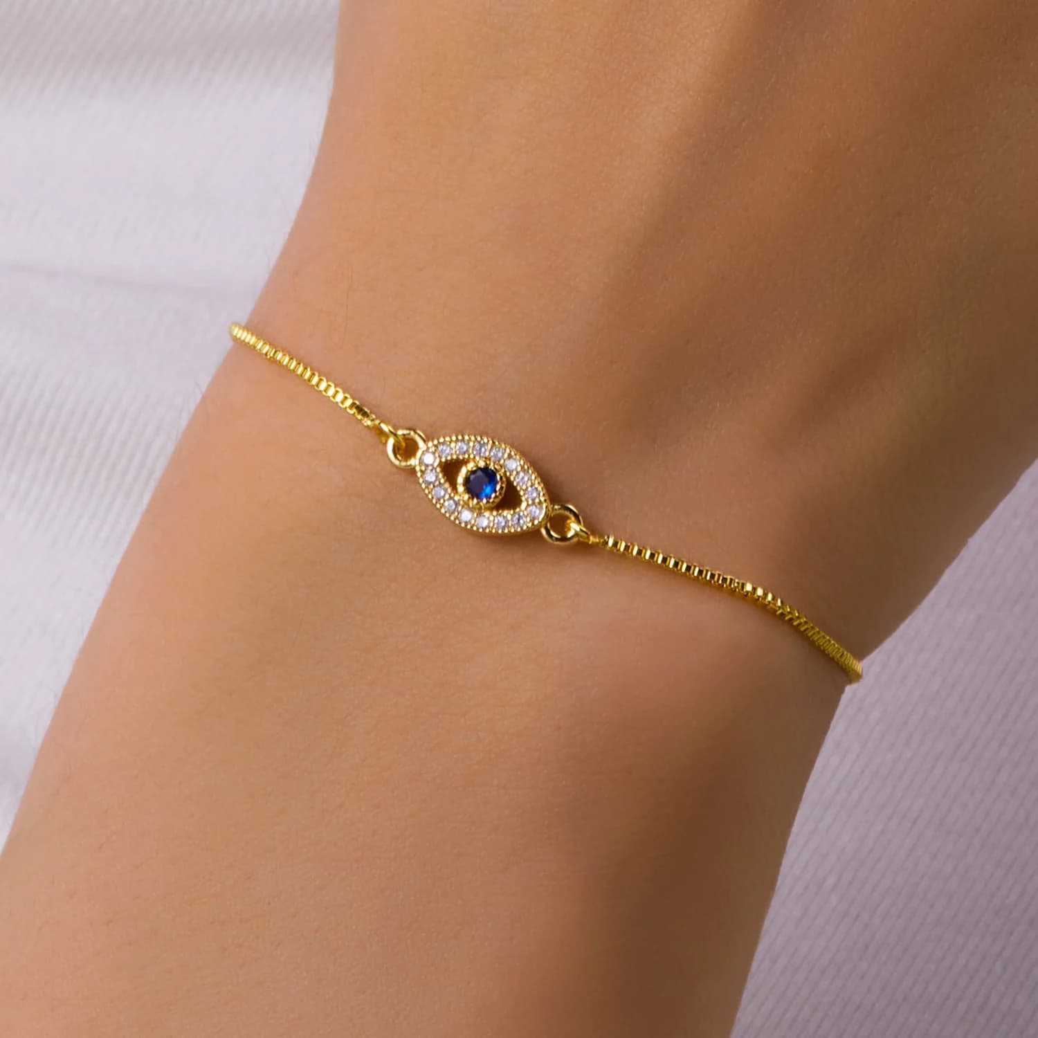 Bracciale di lusso color oro zircone malocchio blu braccialetto moda gioielli fortunati regalo da donna regolabile fatto a mano