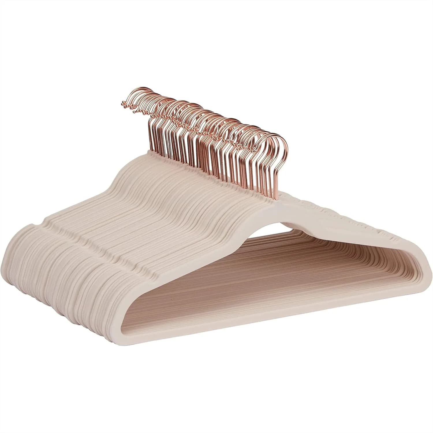 Appendiabiti in Velluto Antiscivolo, Design Sottile per Organizzazione Armadio, Nucleo in Metallo Resistente, Confezione da 50, Rosa Cipria/Oro Rosa