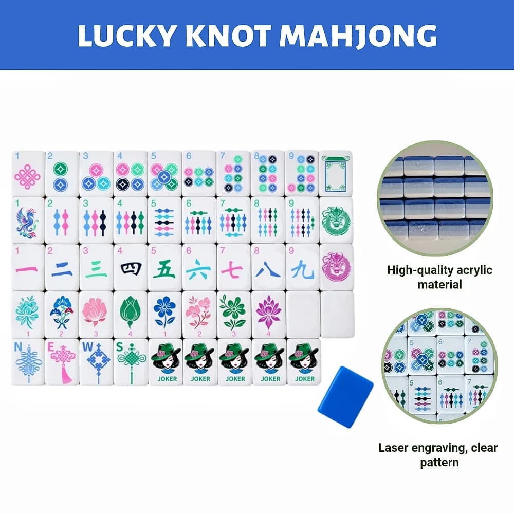 160pcs Acrylic American Mahjong Set Deep Blue Mahjong Game Tiles Travel Mah Jongg Sets for Adult Gathering Halloween, Christmas