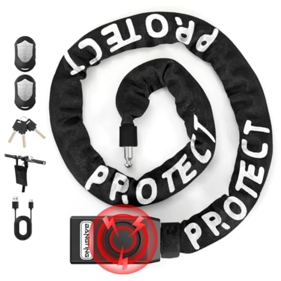 4Feet Bike Chain Lock Heavy Duty with 110dB Alarm Bicycle Lock Heavy Duty Anti Theft Security Bike Locks with Key for Bicycle E