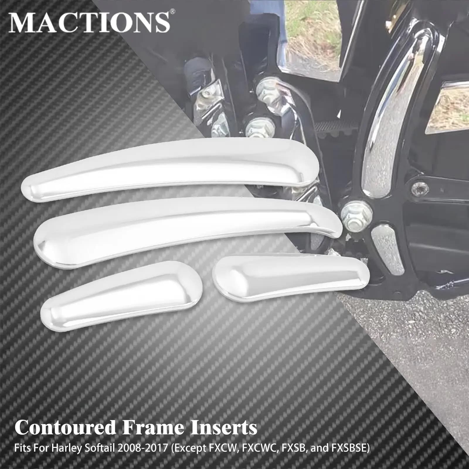 4xMoto 3D Forcellone Telaio Inserto Copertura Cromata Per Harley Heritage Softail Custom Fat Boy Lo Deluxe FLSTN FXSTC 2008-2017