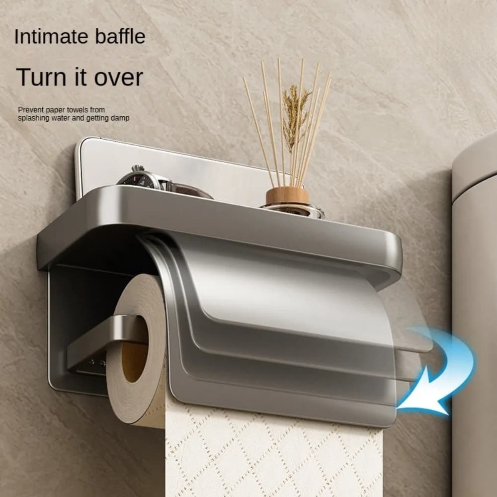 1 set porta carta igienica da parete autoadesivo, grande formato rotolo con ripiano, adatto a vari stili di bagno