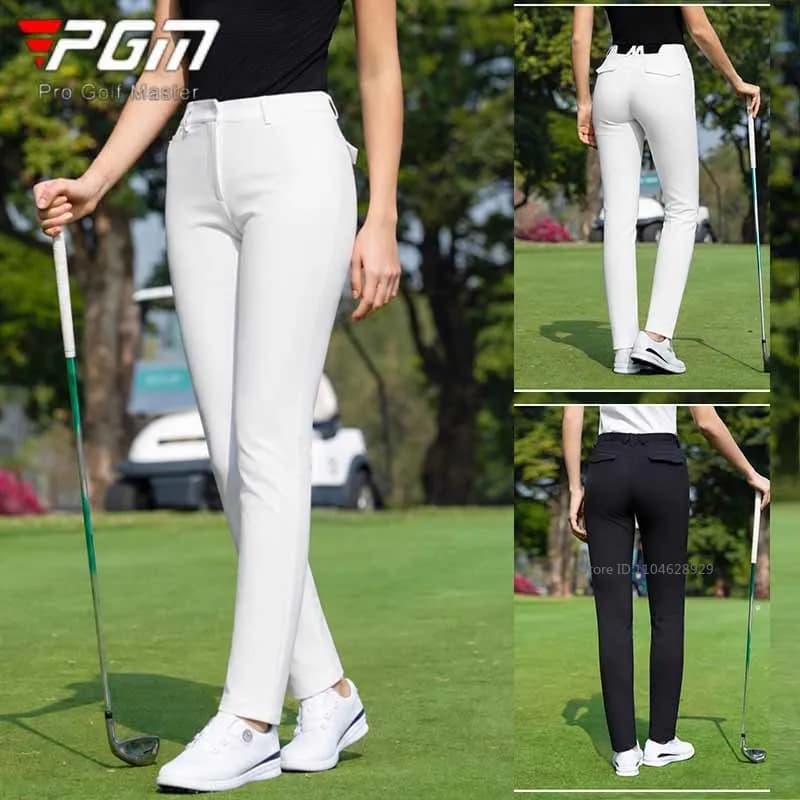 PGM Women Golf Sports Pants Spring Summer Straight Leg Pant High Waist Slim Pencil Trousers Ladies Solid Elastic Golf Wear