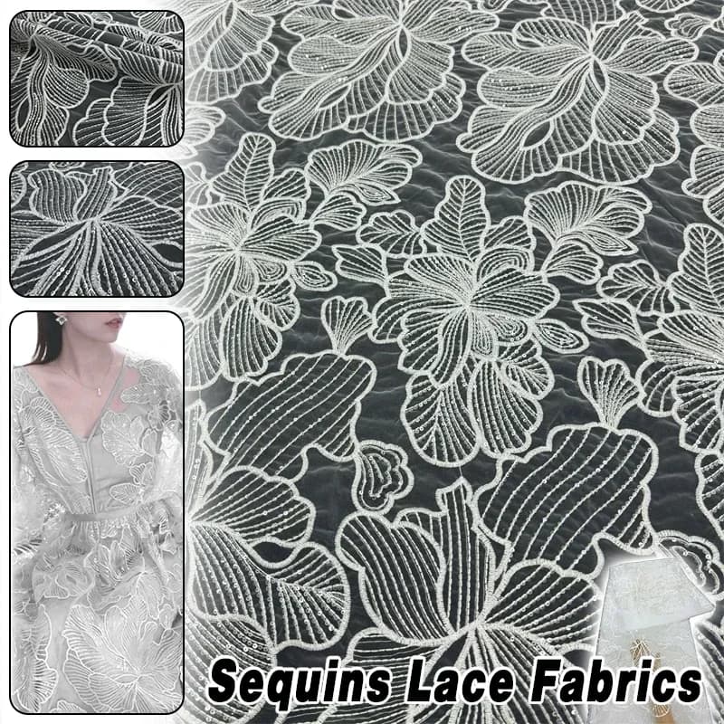 Multicolor Lace Mesh Sequin Fabric for Wedding Dress 1Yard High Quality Embroidery Diy Sewing Bridal Clothing Handmade Cloth