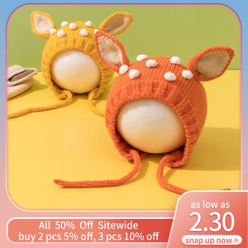 Berretto natalizio per bambini Cute Elk Baby Ear Protection Hat Cartoon Children Beanie Winter Warm paraorecchie Bonnet cappello lavorato a maglia neonato regalo