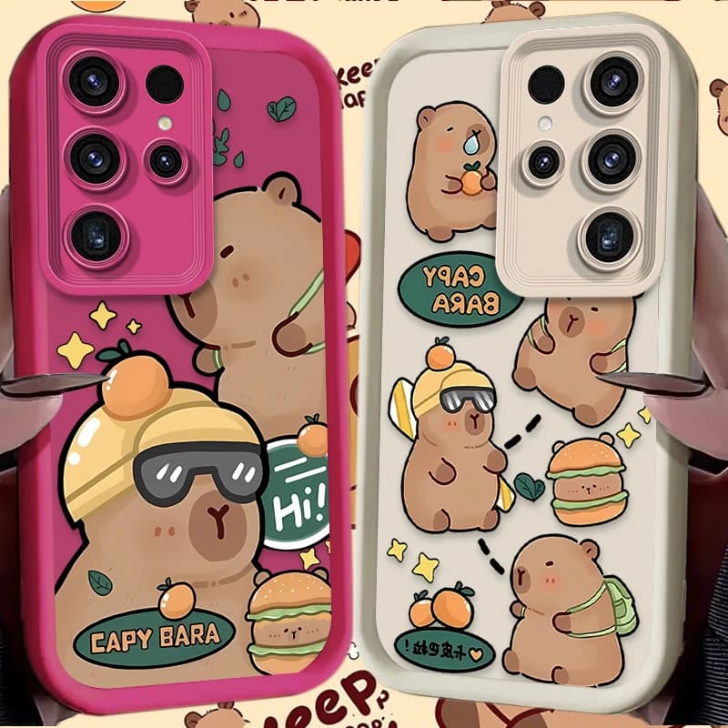 Soft Phone Case with Nice Hamburger Capibara for Samsung Galaxy S24 S25 S23 Ultra S22 S21 Plus FE A36 A56 A16 A06 A25 A35 A55 5G