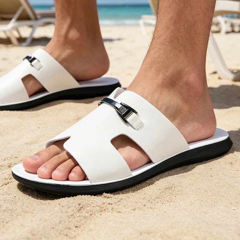 Sandali Slip-On Bianchi da Uomo di Lusso Semplificato con Fibbia in Metallo, Suola Morbida Antiscivolo, Resistenti all'Usura, Ciabatte da Esterno - 7888