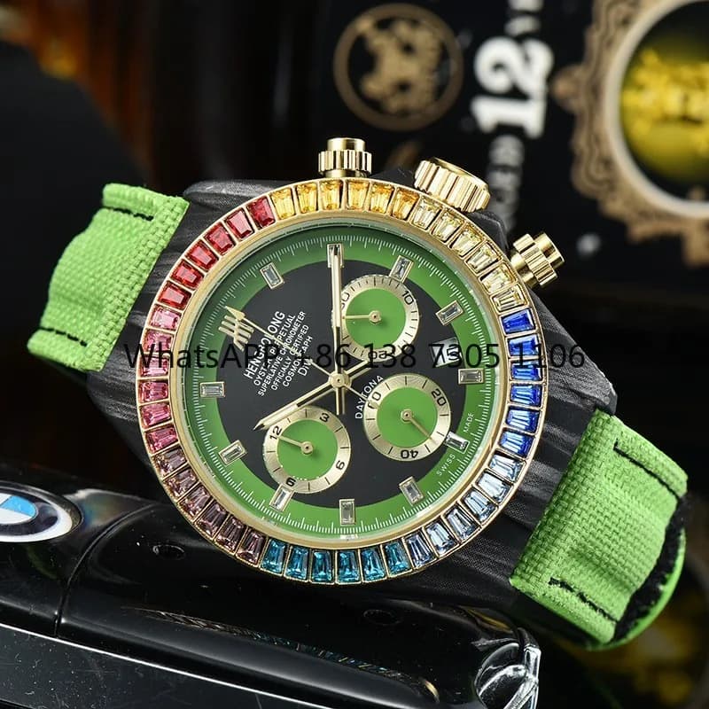 Nuovo Orologio con Cinturino in Velcro, Elegante e Casual, con Diamanti e Calendario a Sei Lancette, al Quarzo, per Uomo e Donna